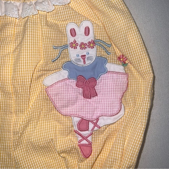 Samara Vintage Yellow Gingham Baby Bubble Romper Bunny Ballerina 3-6 Months - Picture 2 of 7